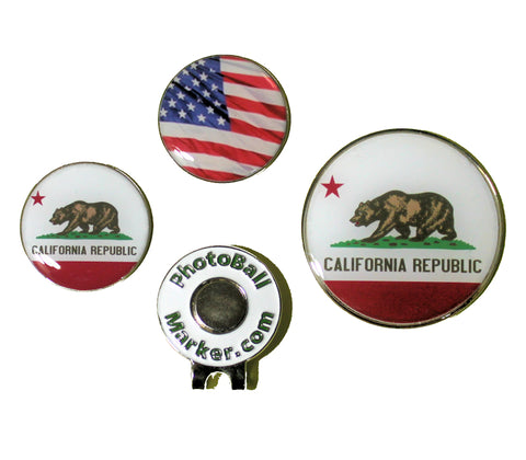 California Ball Marker - State Flag + USA Golf Ball Marker Regular/Jumbo Set