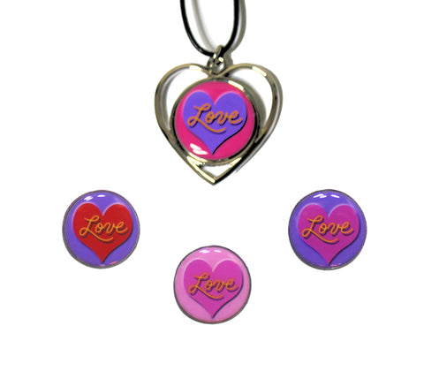 Love Ball Markers & Black Corded Silver Heart Golf Necklace Set
