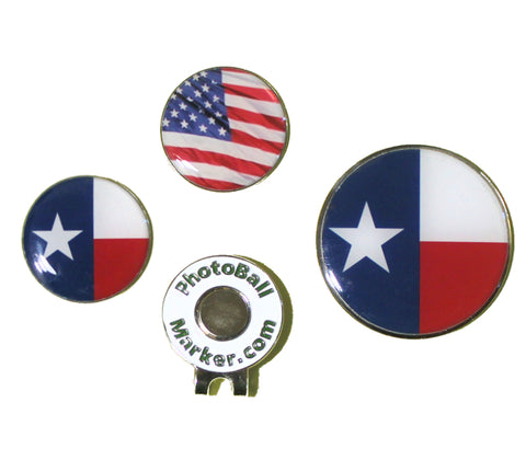 Texas Ball Marker - State Flag + USA Golf Ball Marker Regular/Jumbo Set